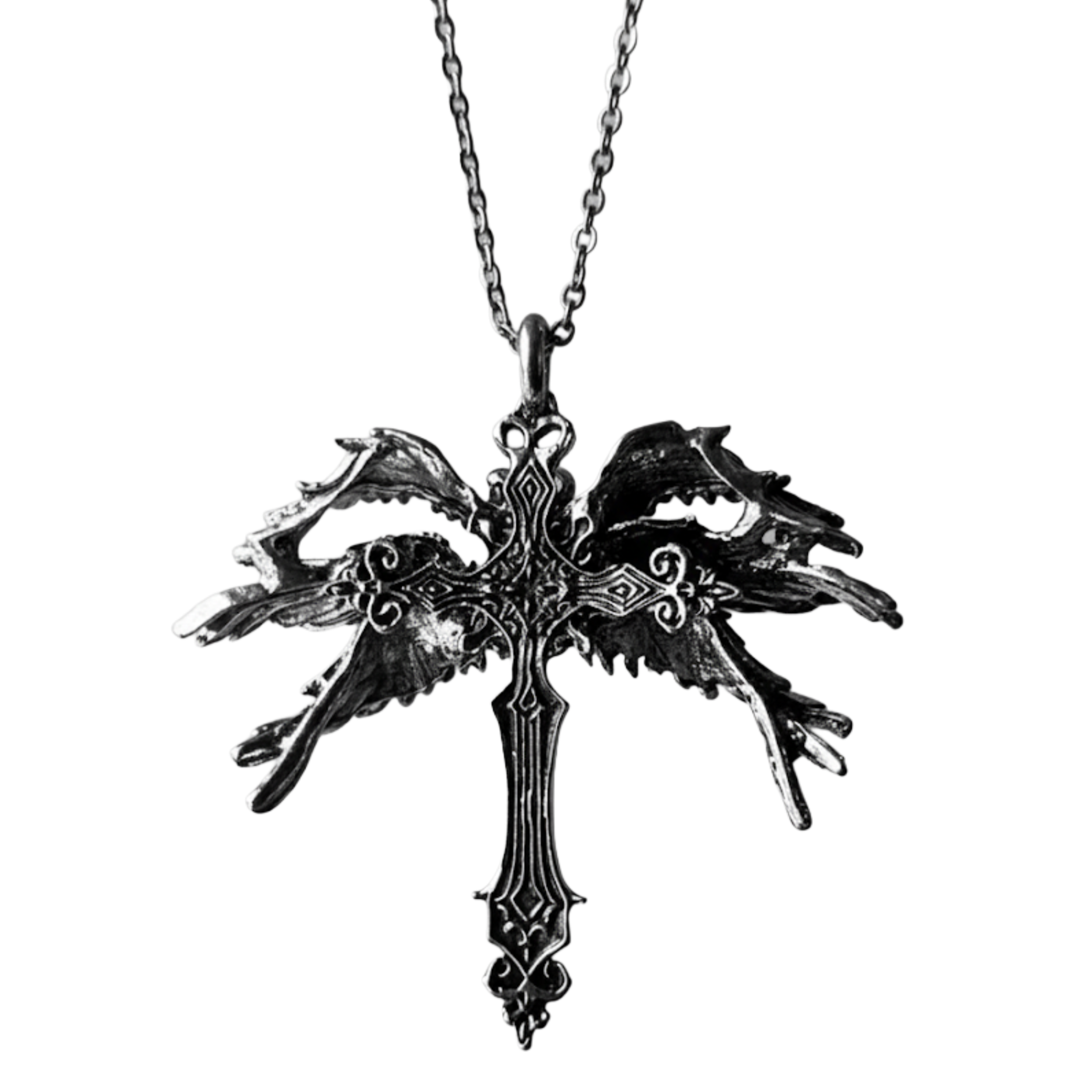 calvyr Wings cross pendent chain