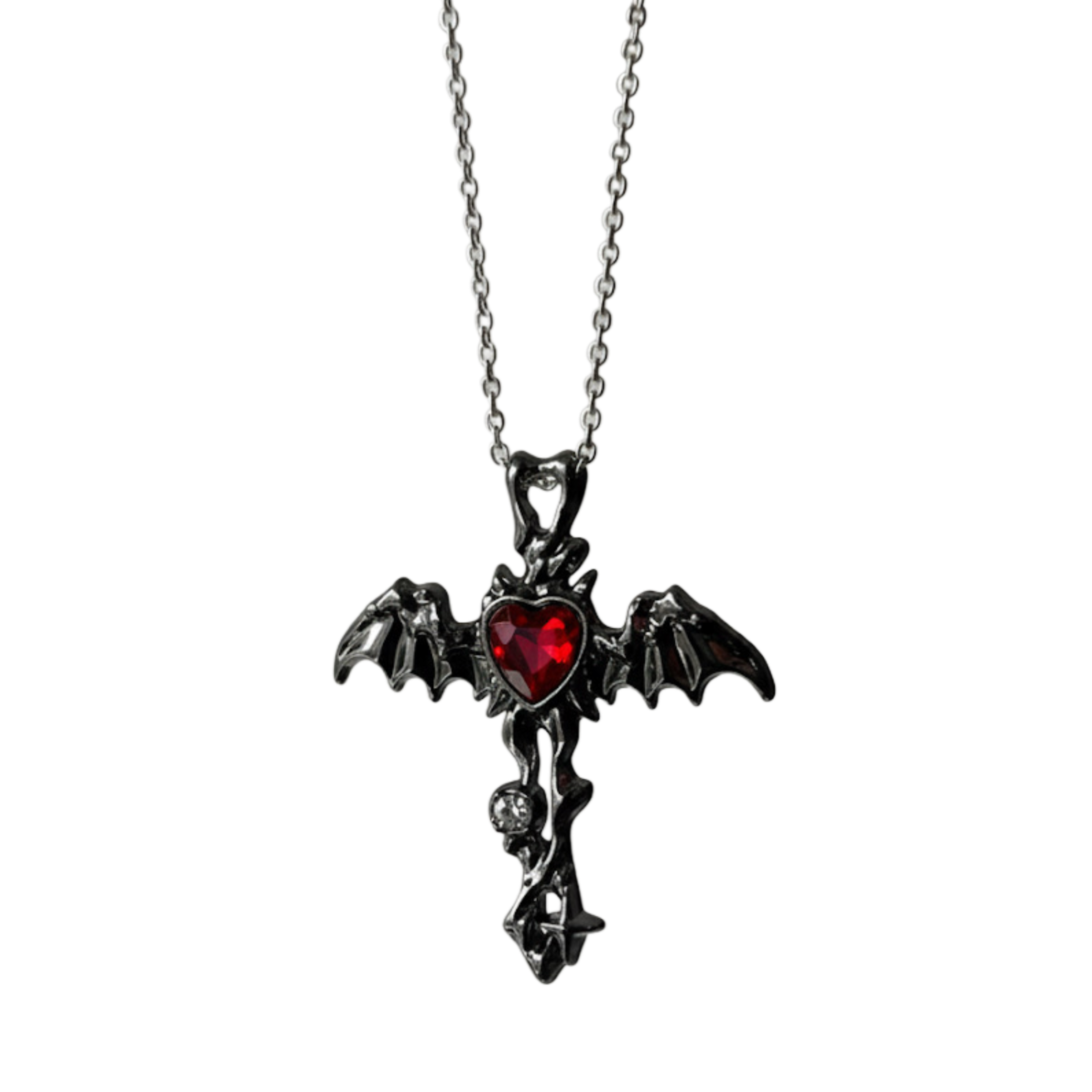 calvyr Red bat cross pendent chain