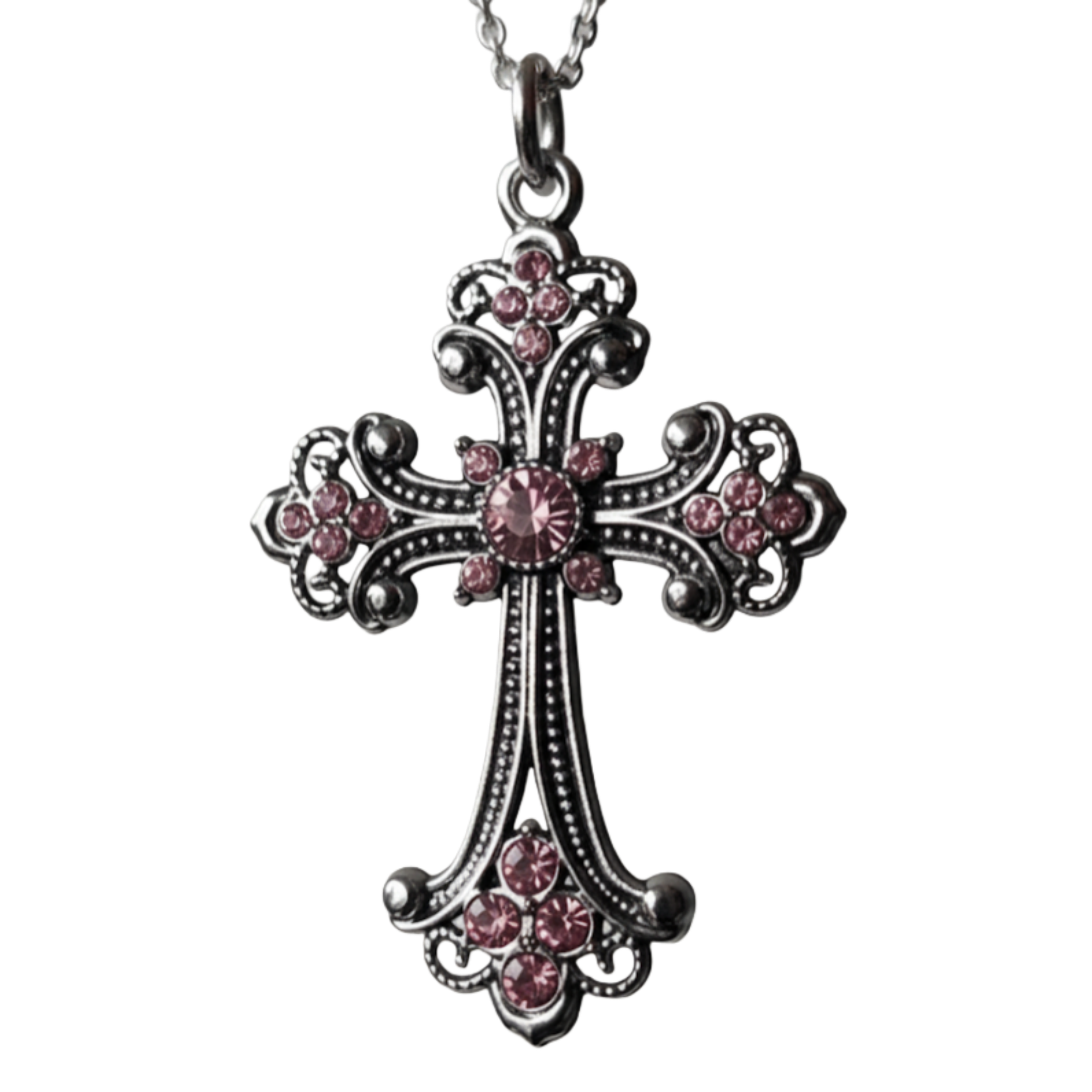 calvyr Pink diamond cross pendent chain