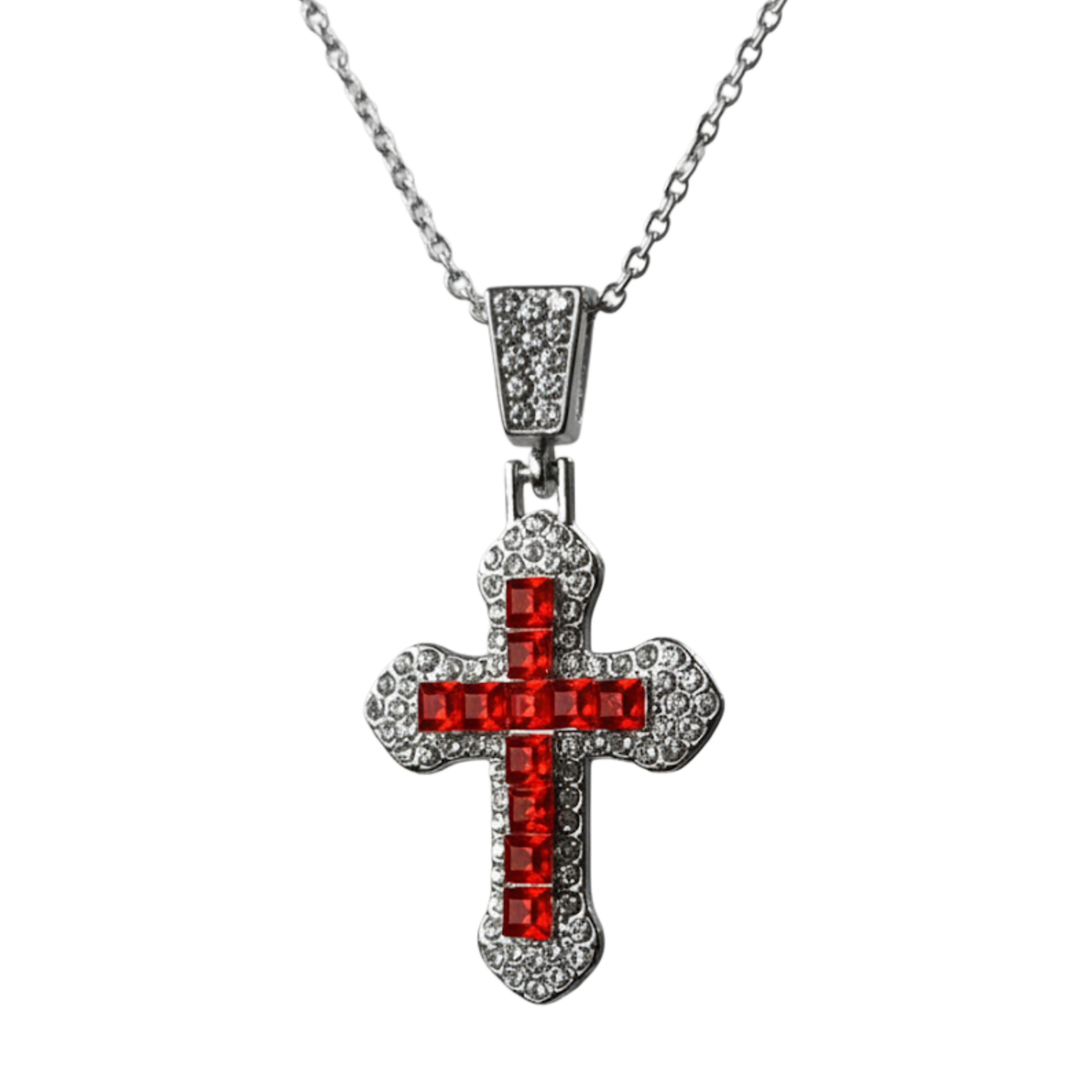 calvyr Red diamond cross pendent chain