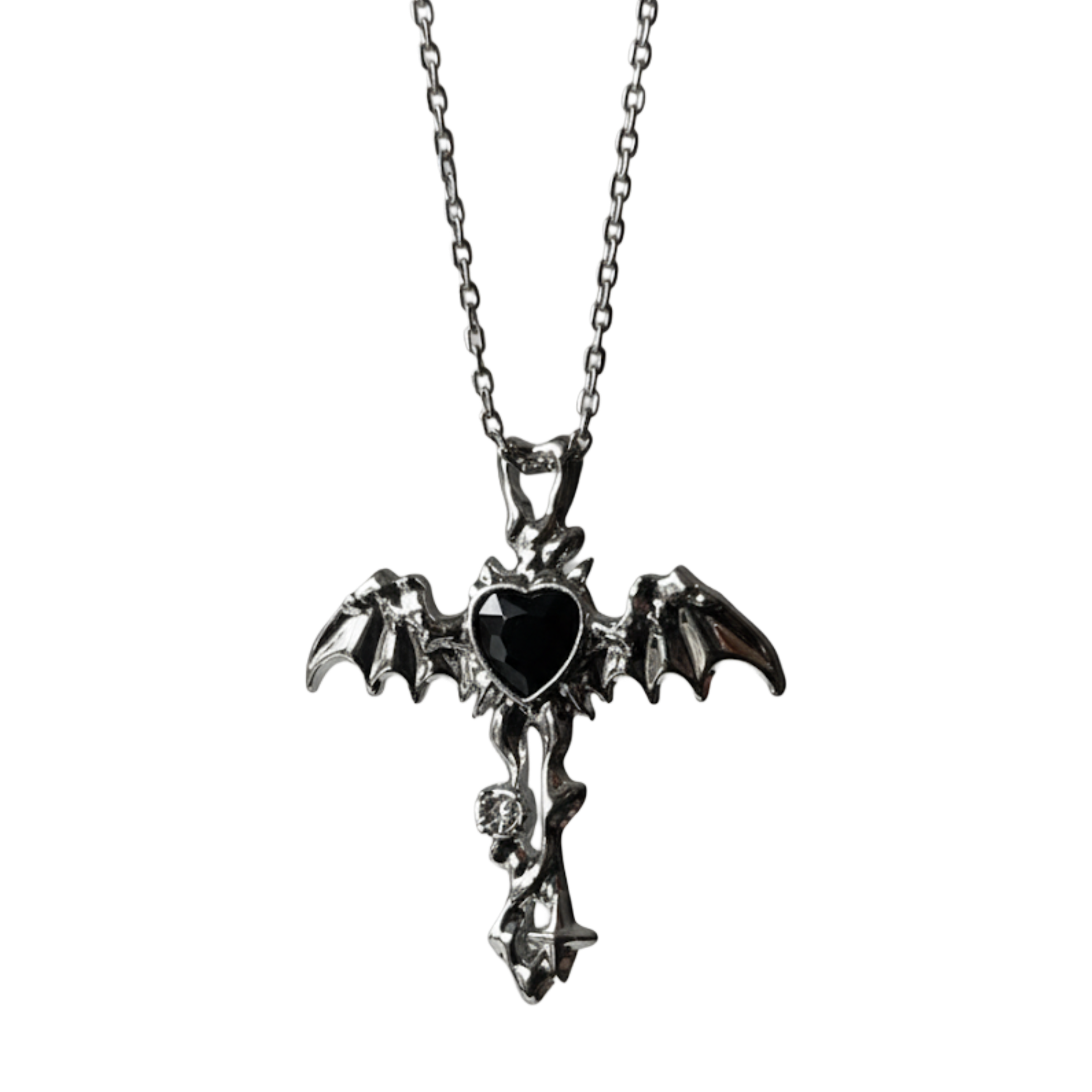 calvyr Black bat cross pendent chain